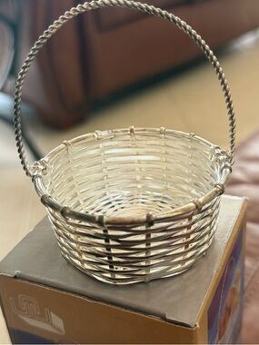 Vintage Silver plated Woven Handle Basket - Home Accents.